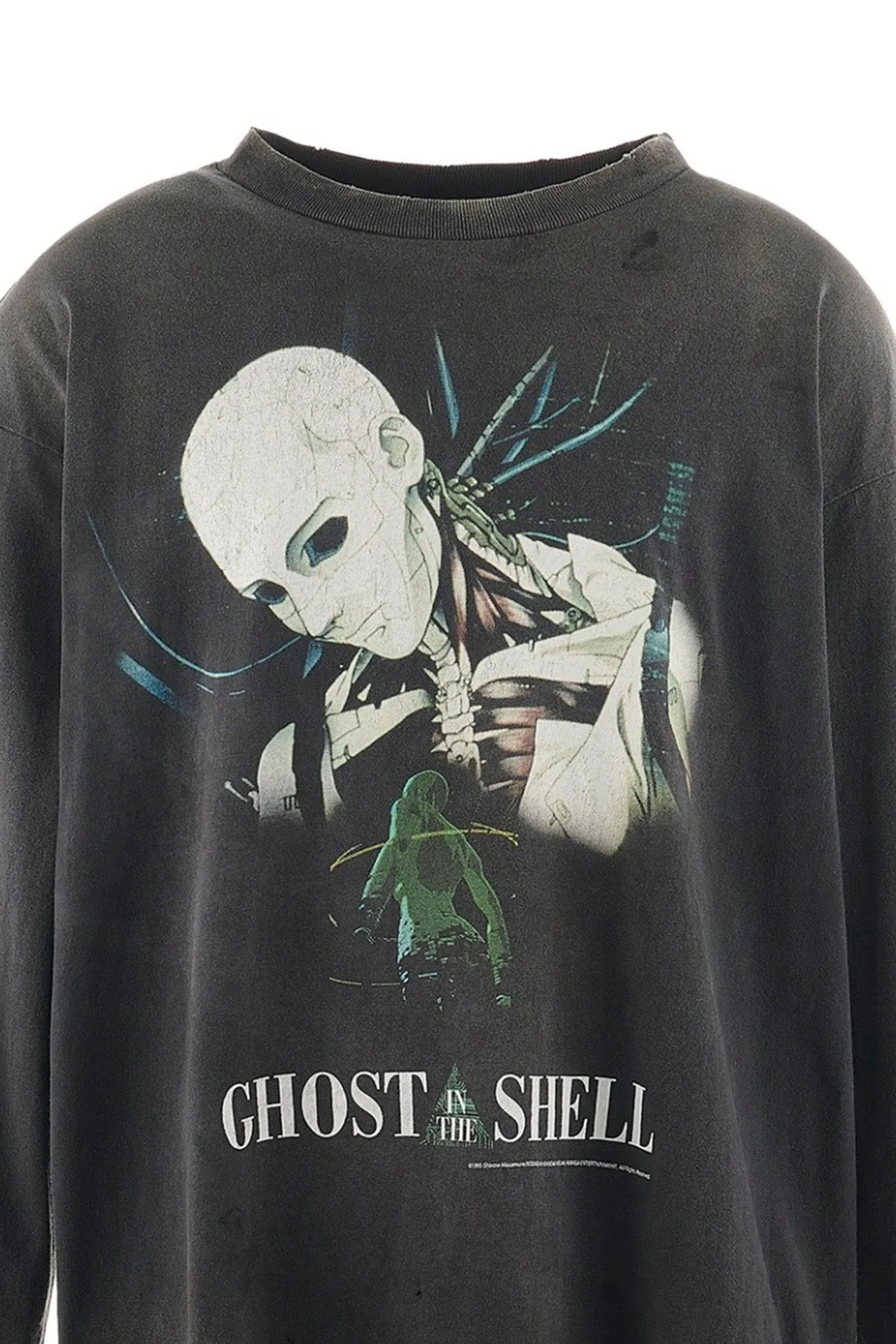 SAINT Mxxxxxx × GHOST IN THE SHELL Ghost in the Shell GS_LS TEE/GITS/BLK Big IP Ghost in the Shell co-branded model Motoko Kusanagi takes a bath Retro distressed long sleeves Washed black S-XL Ready-to-wear Assute dyeing Full-body spray fade/replacement fade Correct accessories Joint LOGO wash mark/main mark/cherub mark Super complex printing replica The drawing/pattern making cycle is very long and the hand graffiti is dirty.